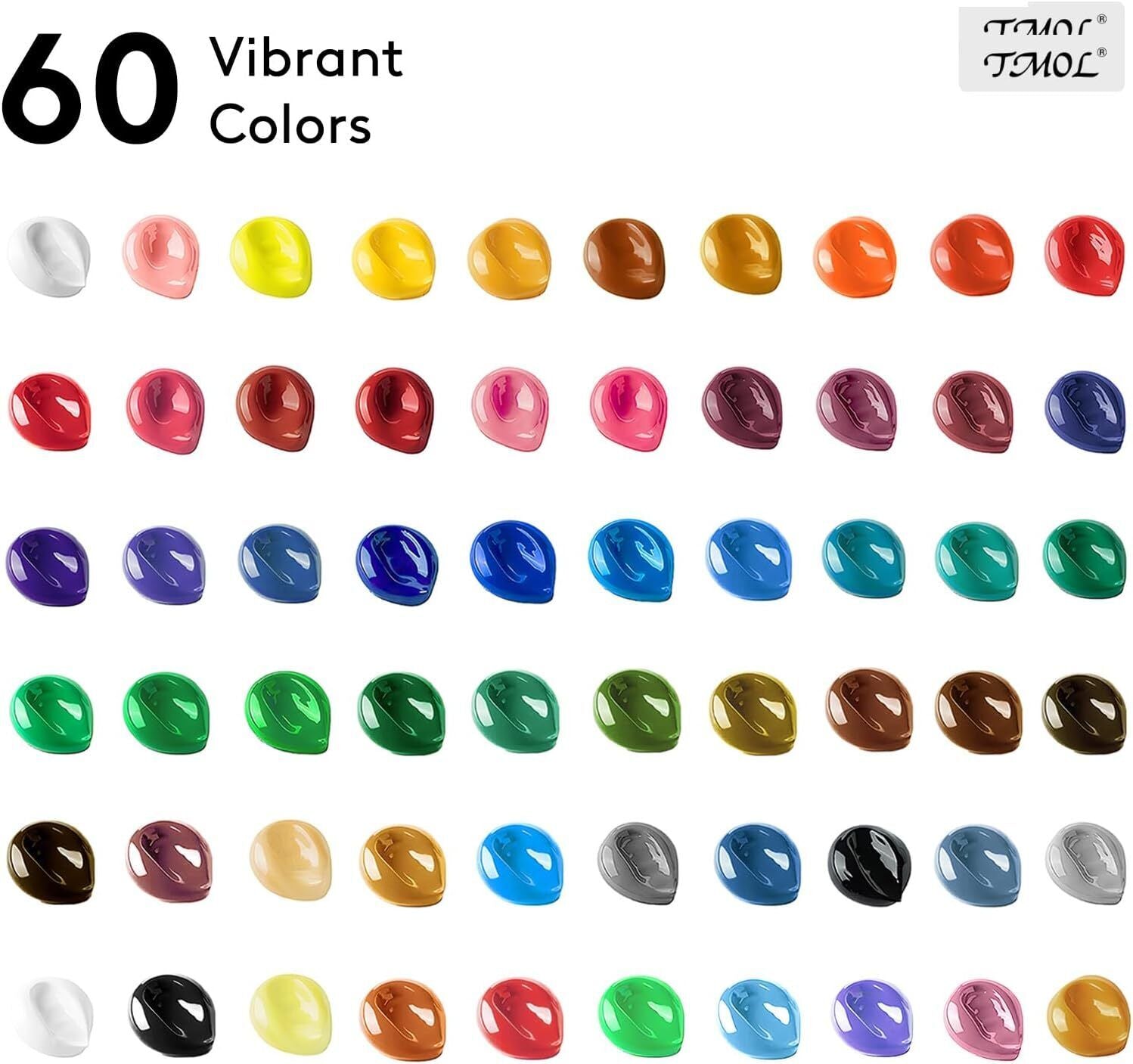 Acrylic Paint Set, 60 Colors (2 Oz/Bottle) with 12 Art Brushes, Art Supplies For