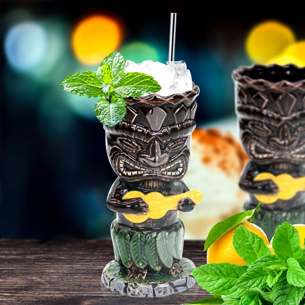 Suprobarware Tiki Mugs Set of 4– Ceramic Hawaiian Party Mugs Large Drinkware, Ti