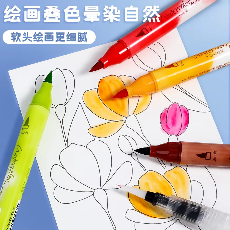 Back to School Accessories Aesthetic Stationery Graffiti Watercolor Markers Brush Tip Pens Art Supplies Highlighter Drawing Pens