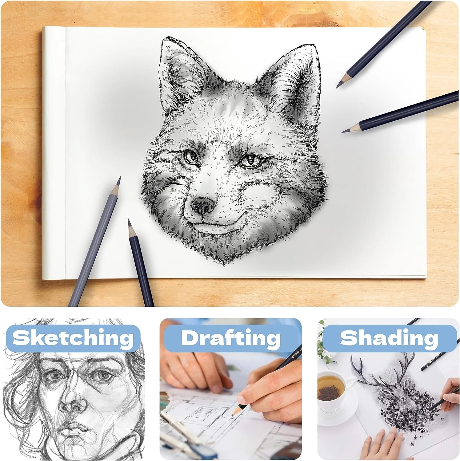 Charcoal Pencil Sketching and Drawing Set, 39 Piece Learn to Draw Art Kit for Kids, Teens, & Adults