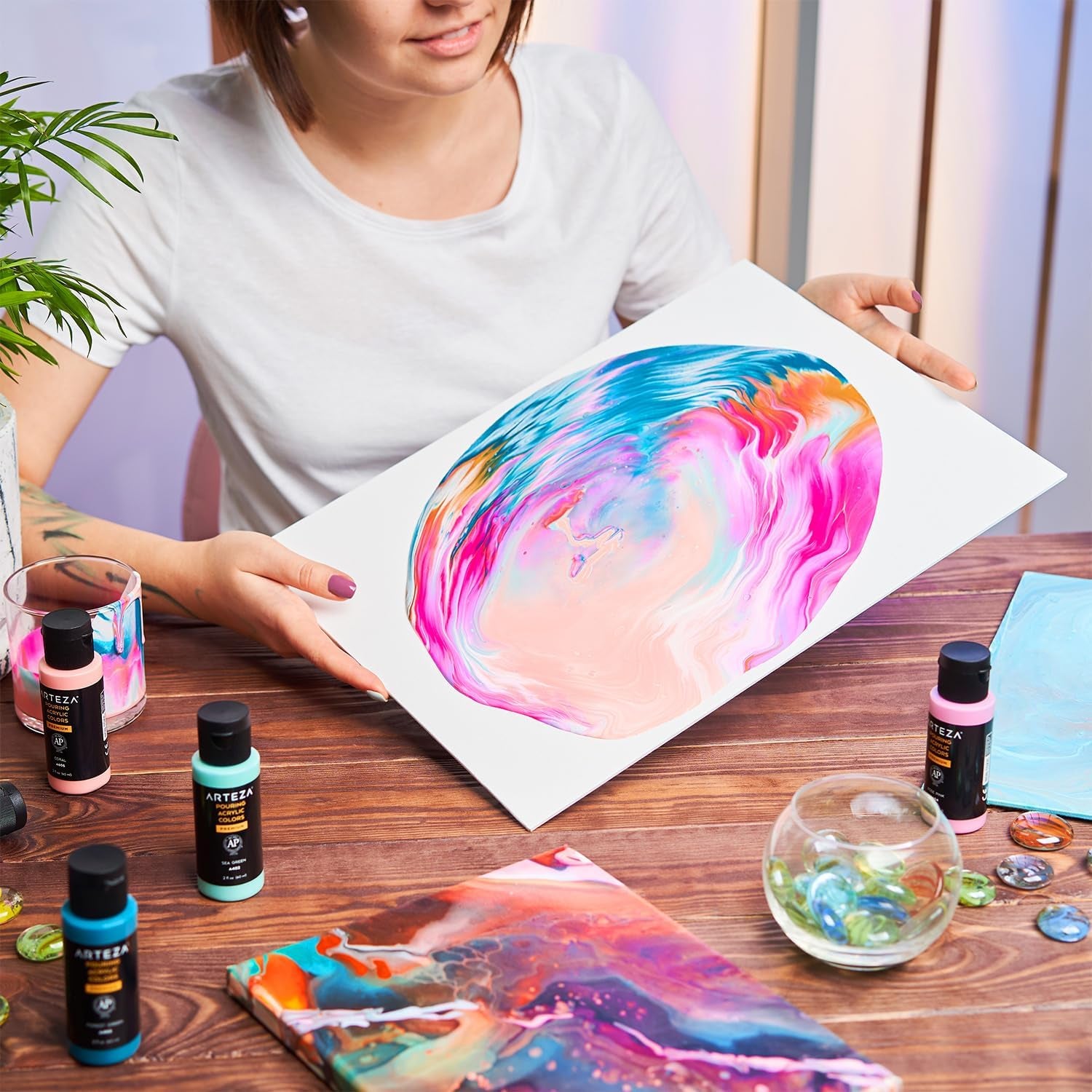Acrylic Pouring Paint, 2Oz (60 Ml), Silver High Flow Acrylic Paint, No Mixing Needed, Paint for Pouring on Canvas, Glass, Paper, Wood, Tile, and Stones