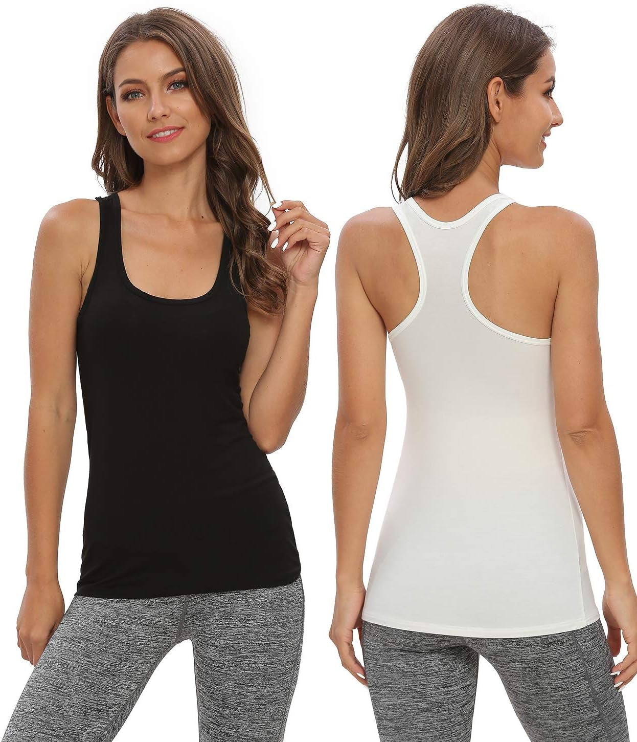 Racerback Workout Tank Tops for Women Basic Athletic Tanks Yoga Shirt Sleeveless Exercise Tops 4 Pack