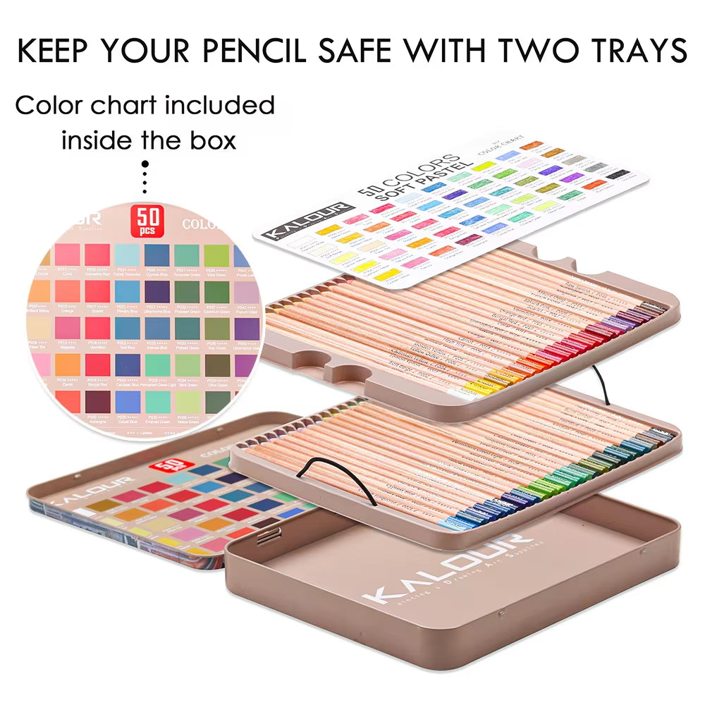 KALOUR 50 Piece Professional Soft Pastel Colored Pencil Wood Skin Tints Pastel Colored Pencils for Artist Coloring Art Supplies