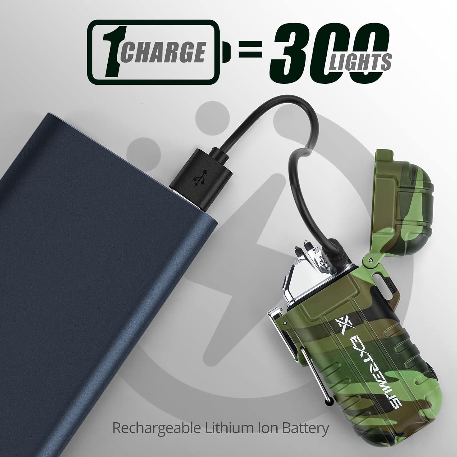 Blaze 360 Rechargeable Electric Lighters, Dual Arc Lighter, Windproof Plasma Lighter, Waterproof Lighter, Flameless Lighter with Whistle Lanyard for Camping (Army Green Flashlight)