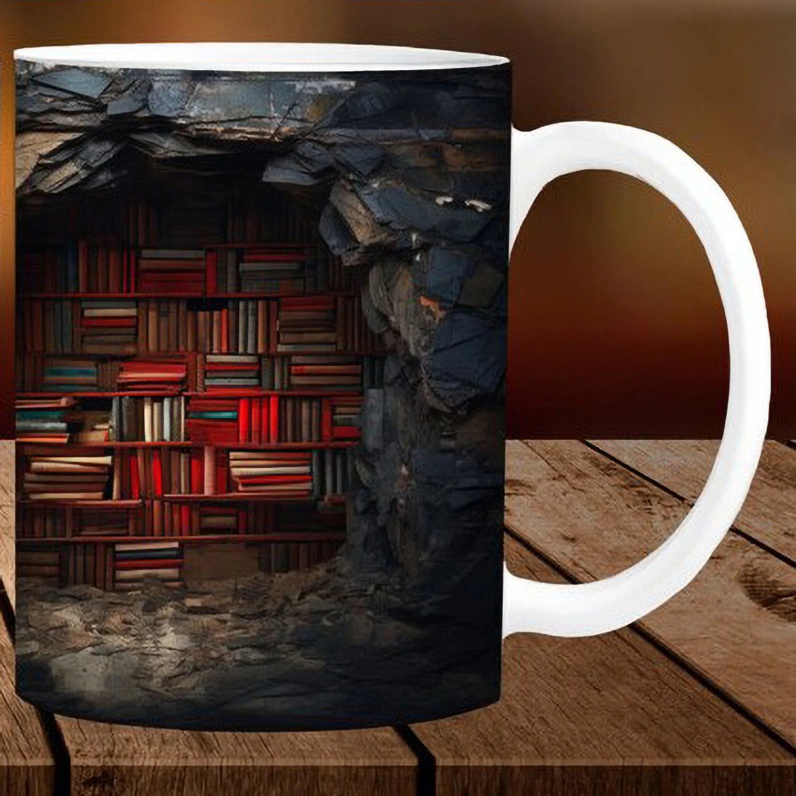 3D Bookshelf Mug 3D Library Bookshelf Mugs Book Lovers Coffee Mug,Creative Space Design Multi - Purpose Ceramic Mug, Cool Gifts for Readers Bookish 3D White Mug