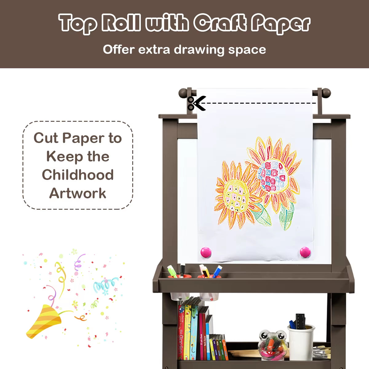 3 in 1 Double-Sided Storage Art Easel W/ Paint Cups for Toddlers Writing Coffee