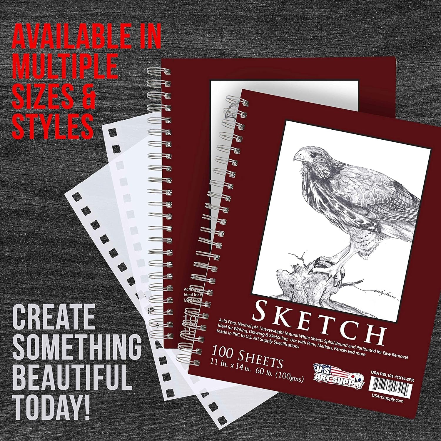 11" X 14" Sketch Book Pad, Pack of 2, 100 Sheets Each, 60Lb (100Gsm) - Spiral Bound Artist Sketching Drawing Paper Pad, Acid-Free - Graphite Colored Pencils, Charcoal - Adults Students