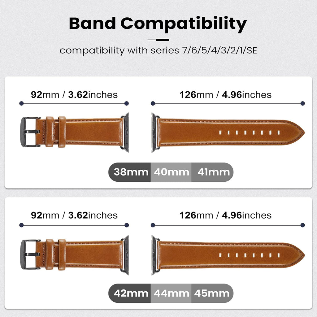 Compatible with Apple Watch Band 45Mm 44Mm 42Mm for Iwatch Bands Series 7, 6 5 4 3 2 1 SE, Genuine Leather Band Replacement Strap Wristband for Men (Brown)