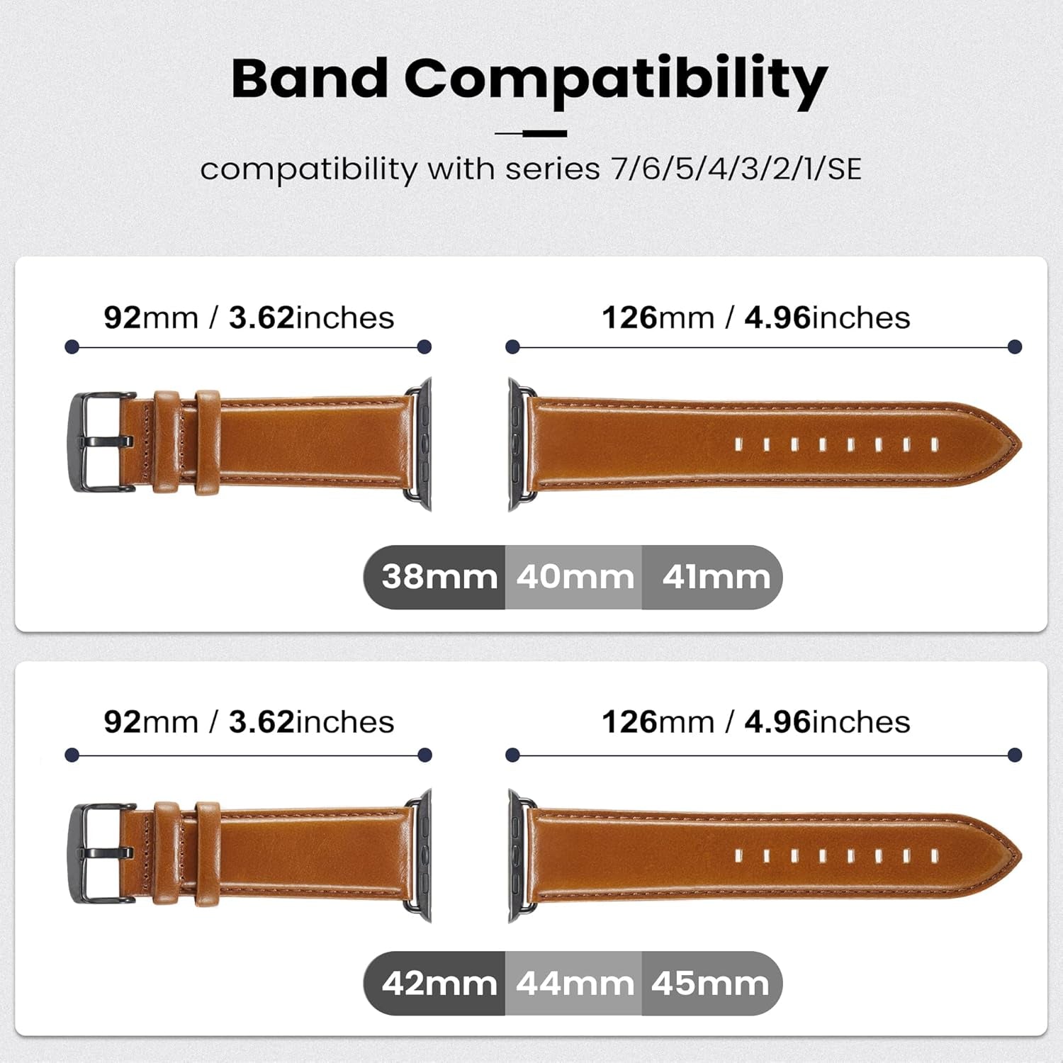Compatible with Apple Watch Band 45Mm 44Mm 42Mm for Iwatch Bands Series 7, 6 5 4 3 2 1 SE, Genuine Leather Band Replacement Strap Wristband for Men (Brown)