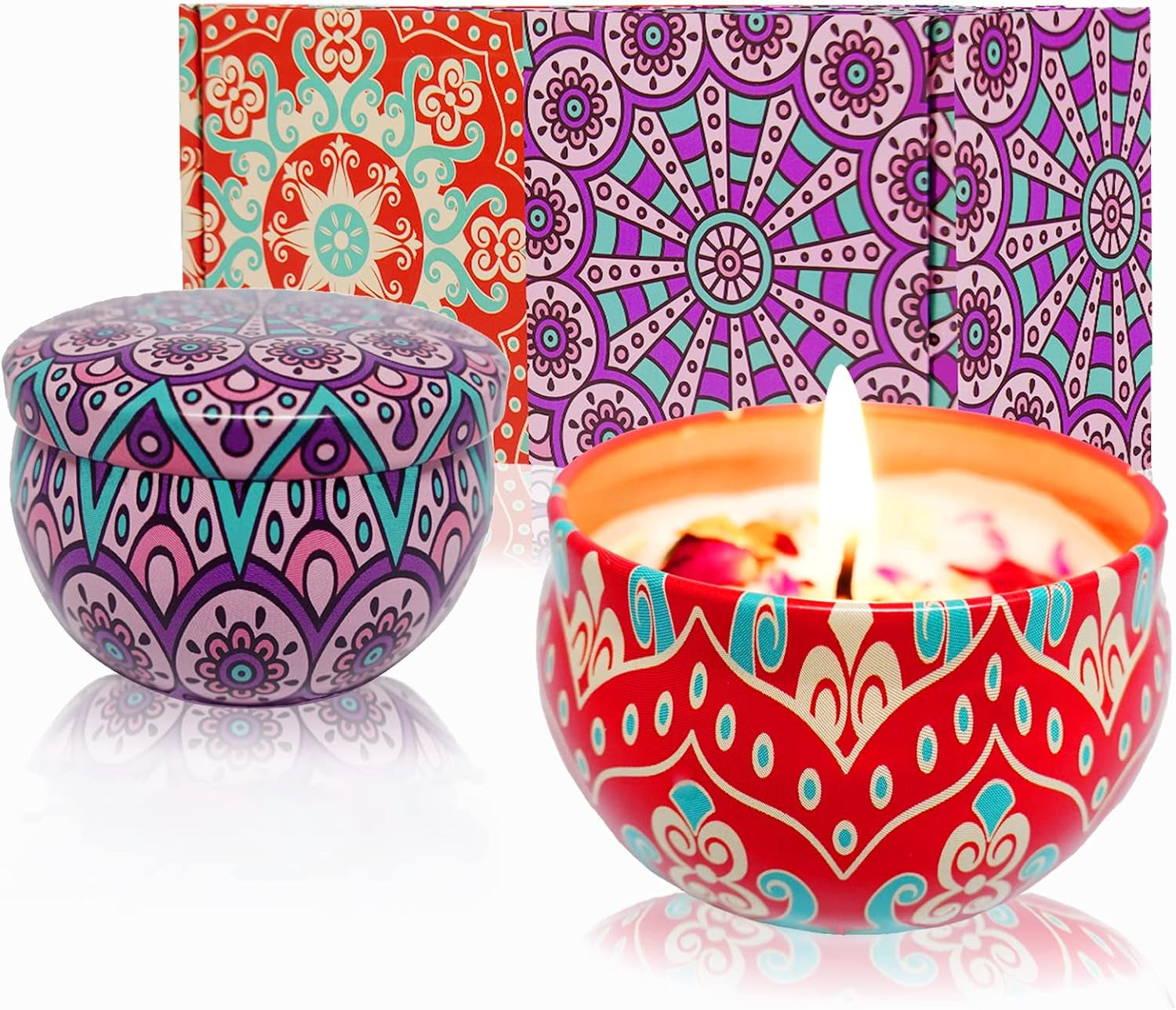 Scented Candles Gift Set - Aromatherapy Candles for Home, Portable Hotel Small Candles, Natural Soy Wax Tin Jar Candles for Yoga, Bath, 2.5 Oz Long Lasting Time Candles Gift for Women 2 Pack